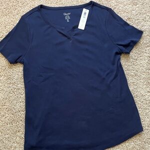 Chico's Navy Short Sleeve V-Notch Tee
